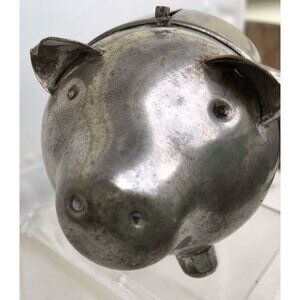 Vtg Napier Silver Plated Metal Figural Piggy Coin Bank, 4.5" Pig Metal Art